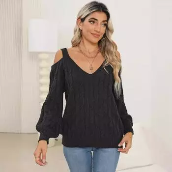 Женский осенне-зимний вязаный глубокий V-образный сексуальный свободный свитер без бретелек S армия зеленый