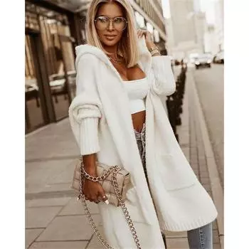 Женский осенне-зимний вязаный ленивый свободный повседневный джемпер средней длины S хаки