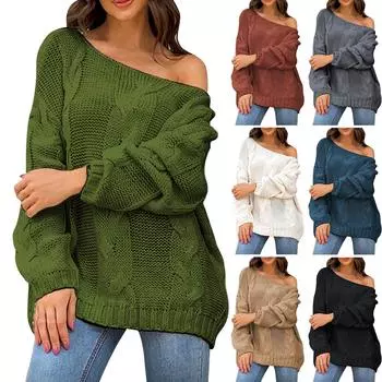 Женский осенне-зимний вязаный модный однотонный пуловер с длинным рукавом, свитер M чёрный