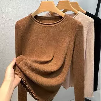 Женский осенне-зимний вязаный однотонный свитер с круглым вырезом S зелёный