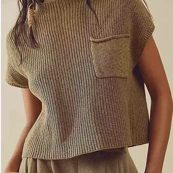 Женский осенне-зимний вязаный повседневный свитер без рукавов с карманами S абрикосовый