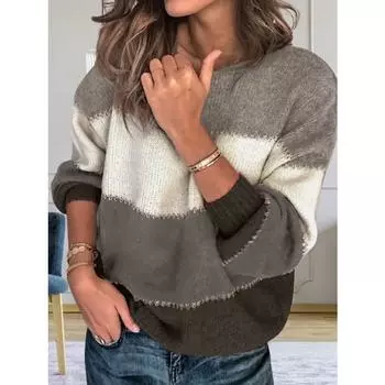 Женский осенне-зимний вязаный повседневный свитер с круглым вырезом S серый