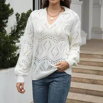 Женский осенне-зимний вязаный повседневный свитер с V-образным вырезом S белый
