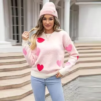 Женский осенне-зимний вязаный пуловер с круглым вырезом Love, джемпер S белый