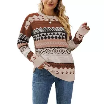 Женский осенне-зимний вязаный ромбовидный пуловер, свободный повседневный свитер в тон S чёрный