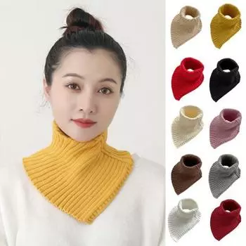 Женский осенне-зимний вязаный шарф с искусственным воротником, однотонный ребристый теплый теплый воротник-стойка, съемный ветрозащитный накладной воротник