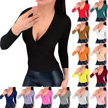 Женский осенне-зимний вязаный свитер с длинными рукавами и v-образным вырезом, тонкий однотонный пуловер, вязаный топ L чёрный