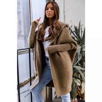 Женский осенне-зимний вязаный свитер с капюшоном и шеей, темпераментный пригородный свитер S хаки