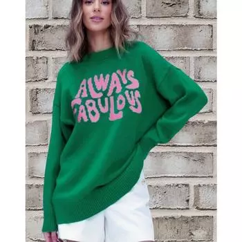 Женский осенне-зимний вязаный свитер с круглым вырезом и длинными рукавами с монограммой S зелёный