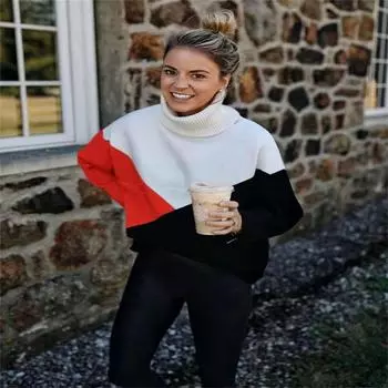 Женский осенне-зимний вязаный свитер с высоким воротом и длинными рукавами в тон цвета S дубильная кора