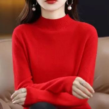 «Женский осенне-зимний вязаный свитер со средней горловиной — варианты с длинным и коротким рукавом, доступны большие размеры»