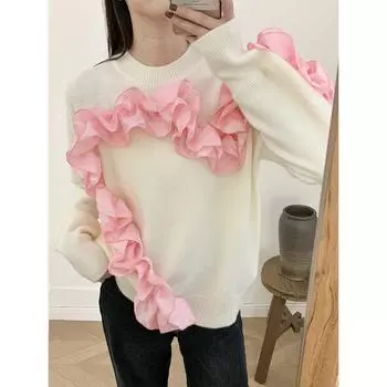 Женский осенне-зимний вязаный свободный кружевной свитер-пуловер one size fits all