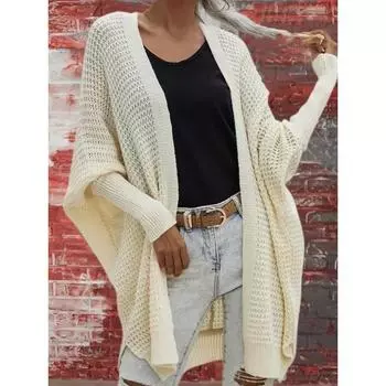 Женский осенне-зимний вязаный свободный однотонный свитер с рукавами «летучая мышь» S серый