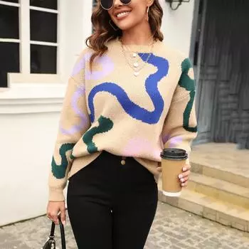 Женский осенне-зимний вязаный свободный пуловер с круглым вырезом S белый