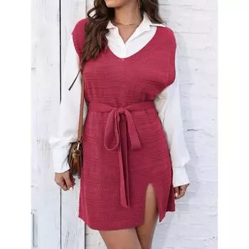 Женский осенне-зимний вязаный жилет-свитер с разрезом S чёрный