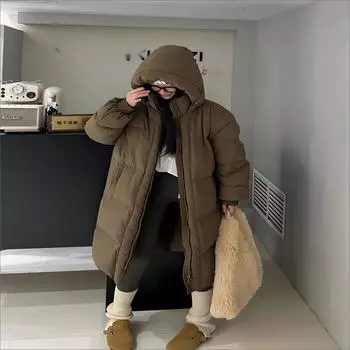 Женский осенне-зимний высококачественный длинный пуховик с утолщенной и свободной курткой XL