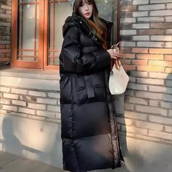 Женский осенне-зимний высококачественный пуховик, длинное свободное плотное пальто выше колена на белом утином пуху S