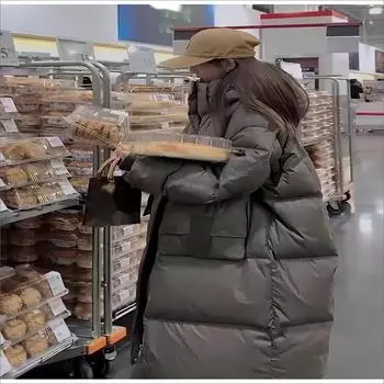 Женский осенне-зимний высококачественный пуховик, длинное свободное плотное пальто выше колена на белом утином пуху S