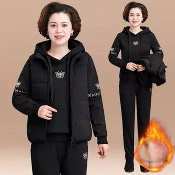 Женский осенне-зимний жилет, костюм-тройка для людей среднего и пожилого возраста, утолщенный спортивный костюм из бархата, женская зимняя куртка XXXXL чёрный