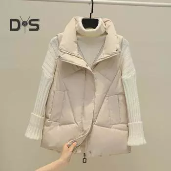 Женский осенне-зимний жилет, утолщенный мягкий однотонный кардиган без рукавов, застежка-молния, воротник-стойка, карманы, ветрозащитный, теплый, женский, большие размеры 4XL белый