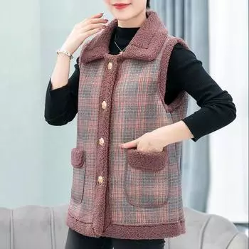 Женский осенне-зимний жилет в клетку со свободными карманами, куртка, плюшевый уютный кардиган, топы 7XL