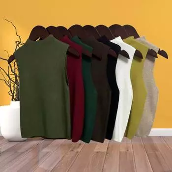 Женский осенне-зимний жилет, вязаный однотонный облегающий жилет без рукавов с полувысоким воротником, эластичный теплый повседневный женский пуловер одного размера, свитер