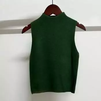 Женский осенне-зимний жилет, вязаный однотонный облегающий жилет без рукавов с полувысоким воротником, эластичный теплый повседневный женский пуловер одного размера, свитер хаки