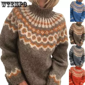 Женский осенний джемпер с черепаховым вырезом и жаккардовым переплетением с длинными рукавами, пуловер, вязаный свитер S хаки