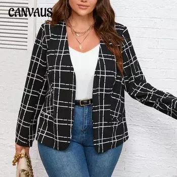 Женский осенний кардиган большого размера, короткая клетчатая куртка 0XL чёрный