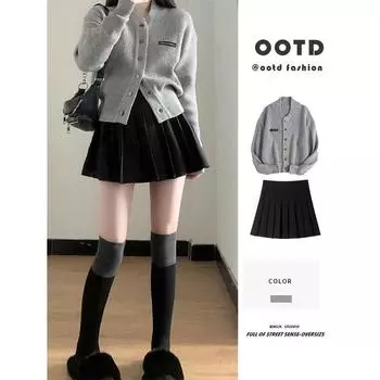 Женский осенний кардиган в стиле колледжа и плиссированная юбка в комплекте — уникальный и шикарный костюм из двух предметов в стиле JK Uniform 2XL