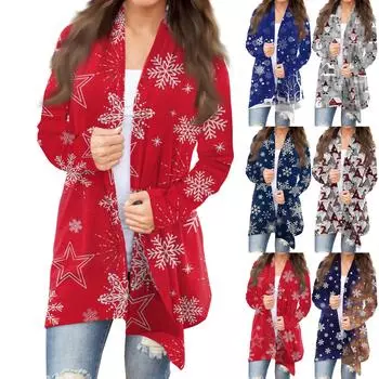 Женский осенний кардиган, женский кардиган с длинным рукавом и принтом спереди, легкая модная повседневная куртка M тёмно-синий
