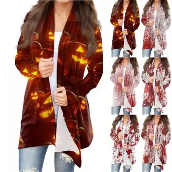 Женский осенний кардиган, женский кардиган с длинным рукавом и принтом спереди, легкая модная повседневная куртка XXL оранжевый