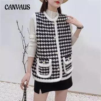 Женский осенний клетчатый принтованный однобортный жилет свободного покроя для поездок на работу One Size белый