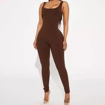 Женский осенний комбинезон без рукавов с квадратным вырезом и присборенной линией бедер S чёрный