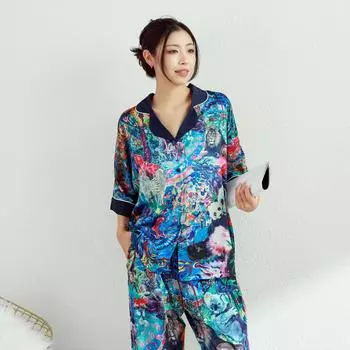 Женский осенний комплект из брюк со средним рукавом и пижамы с рисунком животных из мультфильмов, домашняя одежда, удобная и дышащая M