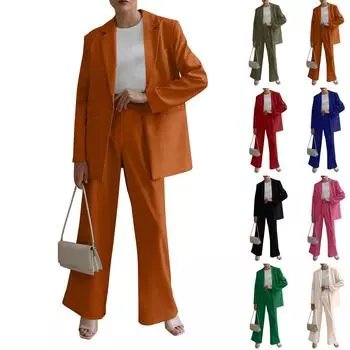 Женский осенний комплект, повседневные свободные длинные куртки и широкие брюки с карманами L армия зеленый