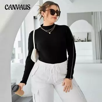 Женский осенний контрастный цвет вязаный темперамент однотонный топ с высоким воротом 1XL чёрный