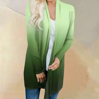 Женский осенний модный пальто большого размера, кардиган с длинными рукавами и принтом, легкая куртка XXXL светло-зеленый