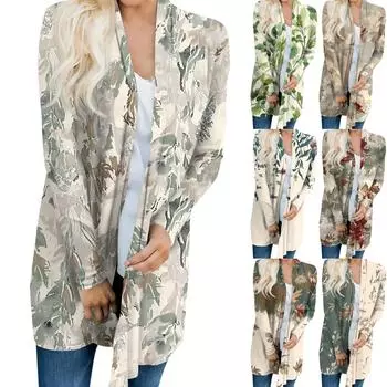 Женский осенний модный пальто большого размера, кардиган с длинными рукавами и принтом, легкая куртка L армия зеленый
