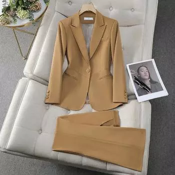 Женский осенний модный профессиональный костюм из двух частей, элегантный повседневный пиджак, куртка, брюки, соответствующий комплект одежды XXXXL чёрный