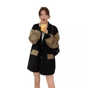 Женский осенний новый дизайн рукава контрастного цвета костюм женский свободный большой размер повседневная куртка S
