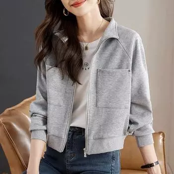 Женский осенний однотонный повседневный топ на молнии M чёрный