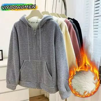 Женский осенний плюс бархатный свободный флисовый с капюшоном зимний пуховик куртка пуловеры толстовки для женщин уличная одежда для отдыха на открытом воздухе M чёрный