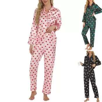 Женский осенний повседневный домашний костюм, пижама, атласный кардиган с длинными рукавами XL