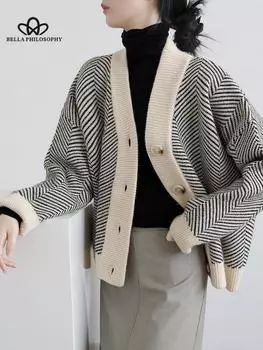 Женский осенний повседневный свитер в стиле ретро, серый однотонный, со свободными карманами, однобортный, с v-образным вырезом, модный универсальный джемпер, женские топы, верхняя одежда one size чёрный