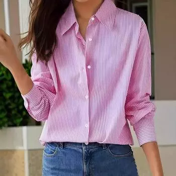 Женский осенний повседневный топ в полоску с длинными рукавами S розовый