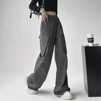 Женский осенний ретро-комбинезон с широкими штанинами и расклешенным кроем — талия средне-высокая, свободный и повседневный