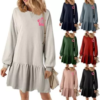 Женский осенний свитер с длинным рукавом, топ, трикотажная резинка, лоскутное платье-свитшот, повседневные платья L чёрный