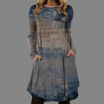 Женский осенний свитер с круглым вырезом и длинным рукавом с принтом в этническом стиле 5XL