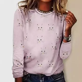 Женский осенний свободный повседневный топ с длинным рукавом и принтом S розовый